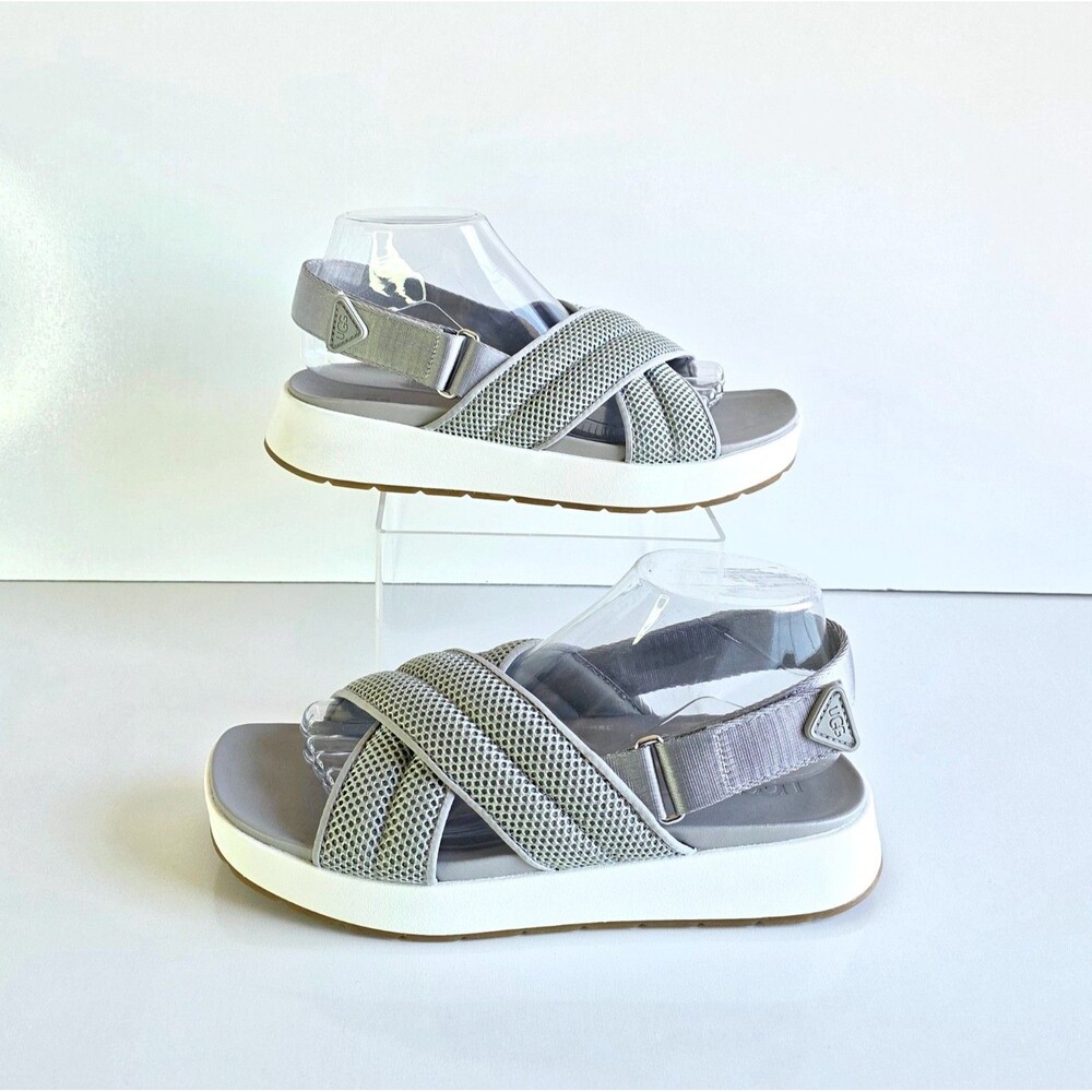 UGG Women's Nella Sandals Gray Slingback Sz 9 40 Mesh Platform Criss Cross - Picture 4 of 14